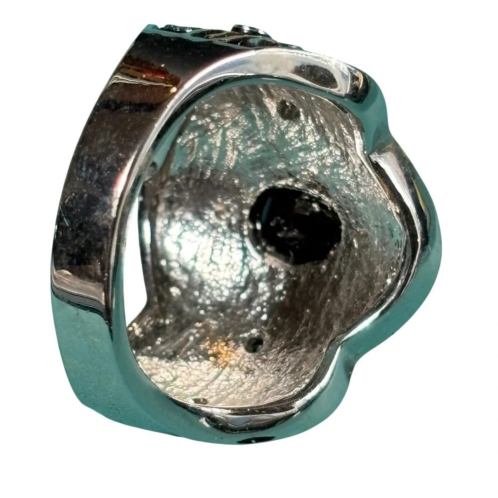 Mens Two Tone Filigree Scroll Black Onyx Statement Ring Size 10.5 Gothic Biker